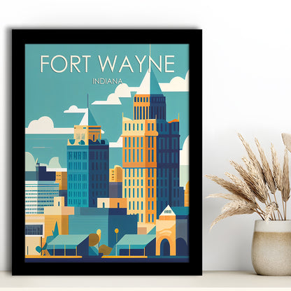 Fort Wayne Retro Art Print, Fort Wayne City Wall Art, Framed Art Print, Picture Framed, Painting Art