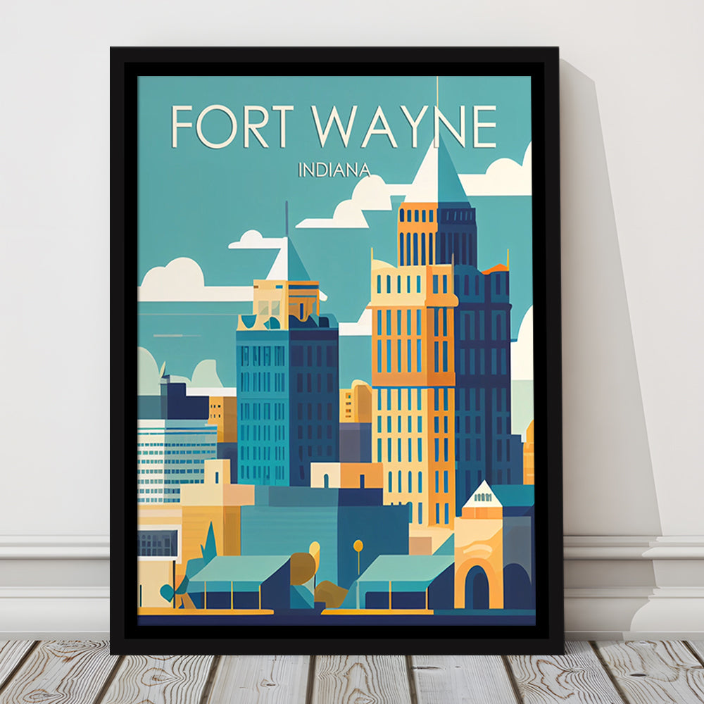 Fort Wayne Retro Art Print, Fort Wayne City Wall Art, Floating Framed Canvas Print, Framed Picture, Painting Canvas