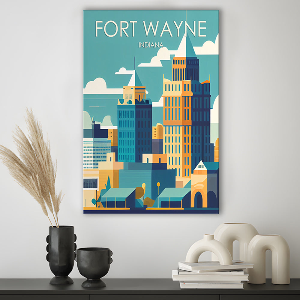 Fort Wayne Retro Art Print, Fort Wayne City Wall Art, Canvas Print, Painting Canvas, Living Room Decor