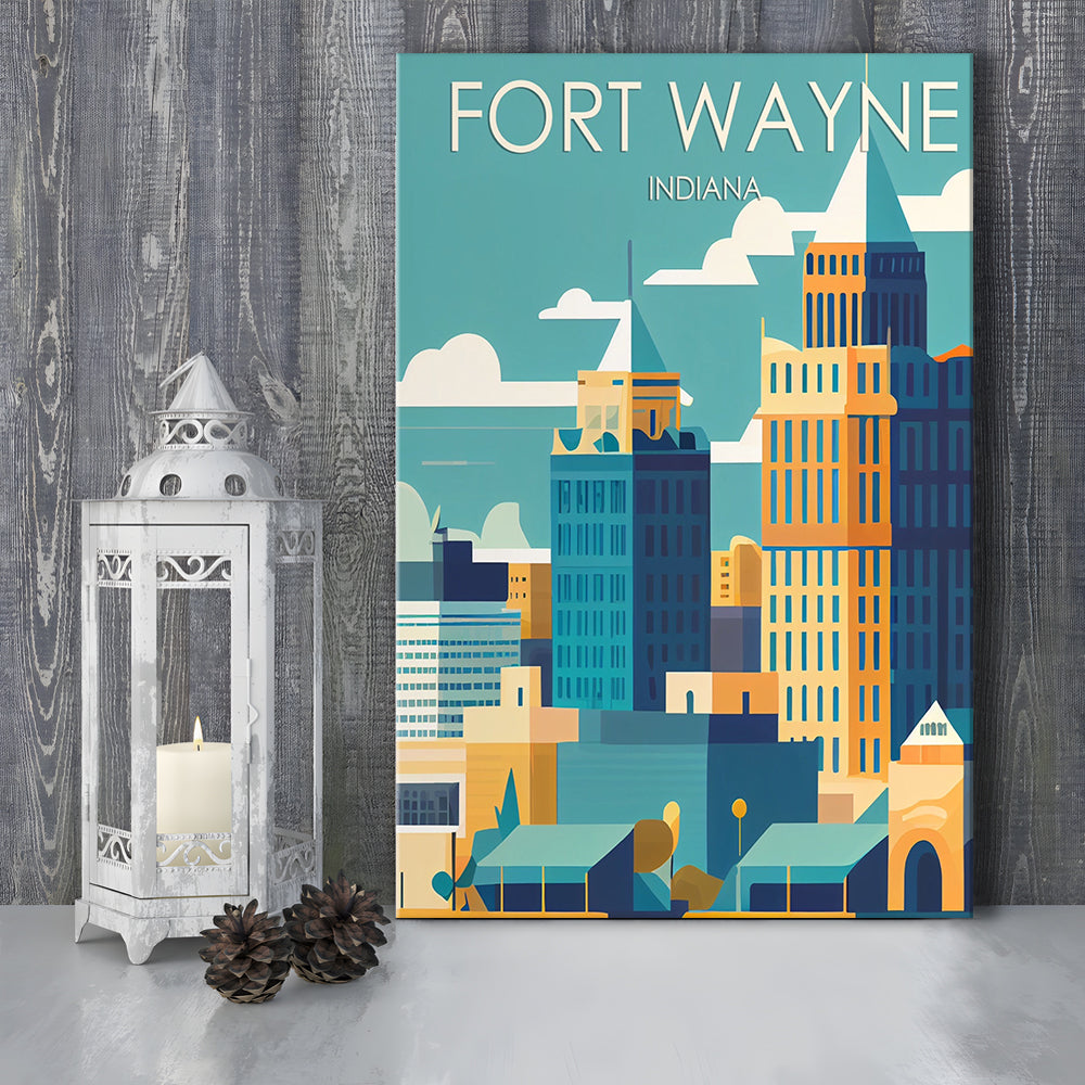 Fort Wayne Retro Art Print, Fort Wayne City Wall Art, Canvas Print, Painting Canvas, Living Room Decor