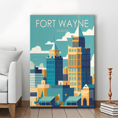 Fort Wayne Retro Art Print, Fort Wayne City Wall Art, Canvas Print, Painting Canvas, Living Room Decor