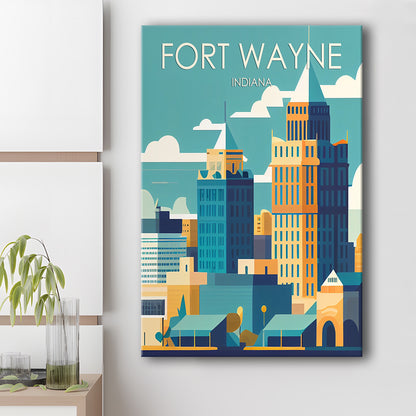 Fort Wayne Retro Art Print, Fort Wayne City Wall Art, Canvas Print, Painting Canvas, Living Room Decor