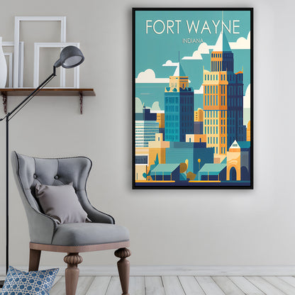 Fort Wayne Retro Art Print, Fort Wayne City Wall Art, Floating Framed Canvas Print, Framed Picture, Painting Canvas