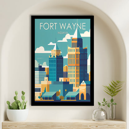 Fort Wayne Retro Art Print, Fort Wayne City Wall Art, Framed Art Print, Picture Framed, Painting Art