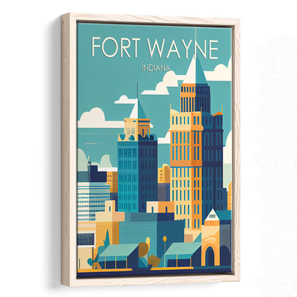 Fort Wayne Retro Art Print, Fort Wayne City Wall Art, Floating Framed Canvas Print, Framed Picture, Painting Canvas