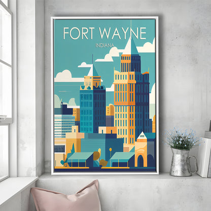 Fort Wayne Retro Art Print, Fort Wayne City Wall Art, Floating Framed Canvas Print, Framed Picture, Painting Canvas