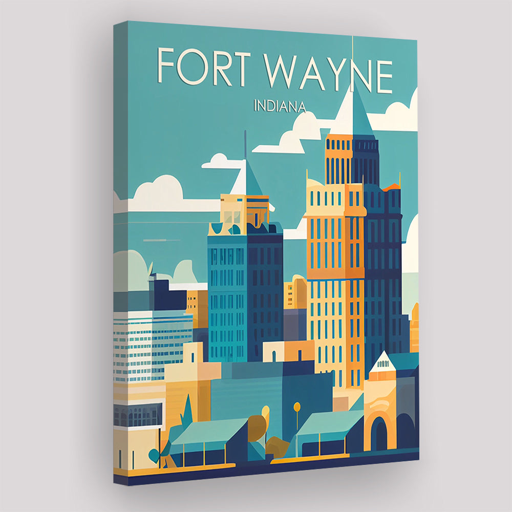 Fort Wayne Retro Art Print, Fort Wayne City Wall Art, Canvas Print, Painting Canvas, Living Room Decor