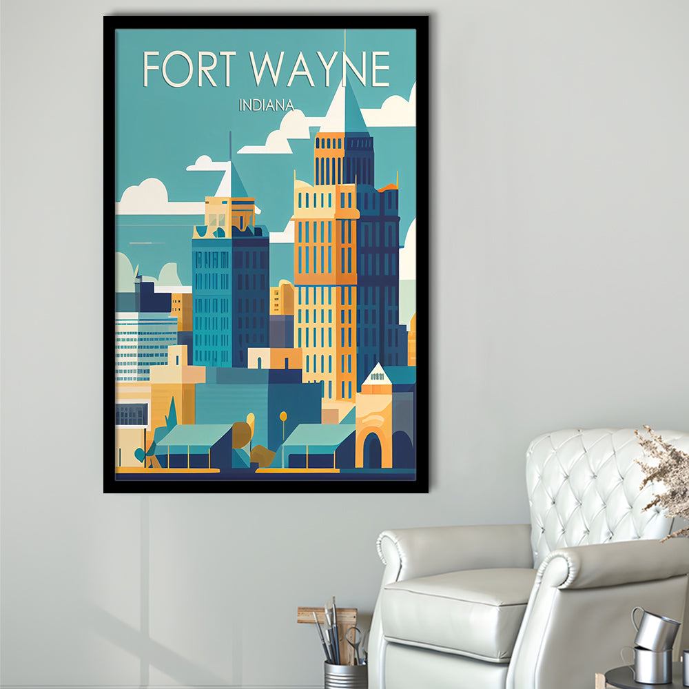 Fort Wayne Retro Art Print, Fort Wayne City Wall Art, Framed Art Print, Picture Framed, Painting Art