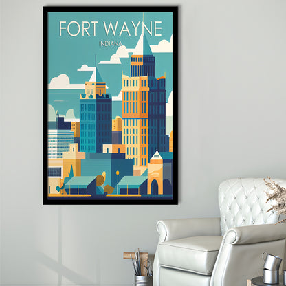 Fort Wayne Retro Art Print, Fort Wayne City Wall Art, Framed Art Print, Picture Framed, Painting Art