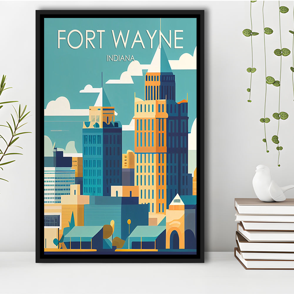 Fort Wayne Retro Art Print, Fort Wayne City Wall Art, Floating Framed Canvas Print, Framed Picture, Painting Canvas