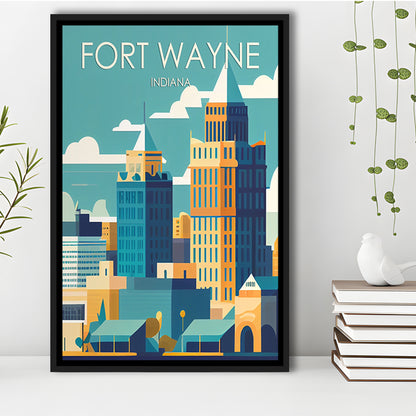 Fort Wayne Retro Art Print, Fort Wayne City Wall Art, Floating Framed Canvas Print, Framed Picture, Painting Canvas