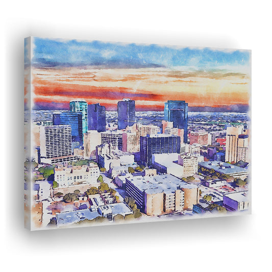Fort Worth Watercolor Painting Canvas, Fort Worth Texas, Sport Art, Gifts for him, Canvas Print Wall Art