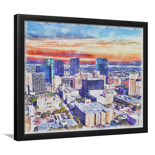 Fort Worth Watercolor Painting Canvas, Fort Worth Texas, Sport Gift Art, Framed Art Print Wall Decor
