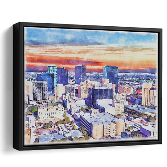 Fort Worth Watercolor Painting Canvas, Fort Worth Texas, Sport Gift Art, Framed Canvas Print Wall Art