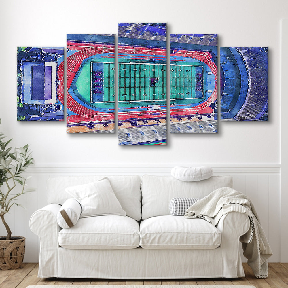 Franklin Field WaterColor, Philadelphia Pennsylvania Watercolor, Sport Art, Mixed 5 Panel, Canvas Print Wall Art