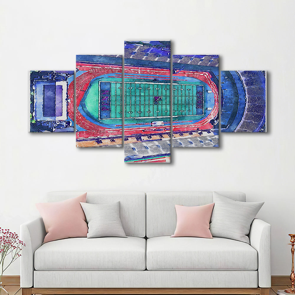 Franklin Field WaterColor, Philadelphia Pennsylvania Watercolor, Sport Art, Mixed 5 Panel, Canvas Print Wall Art