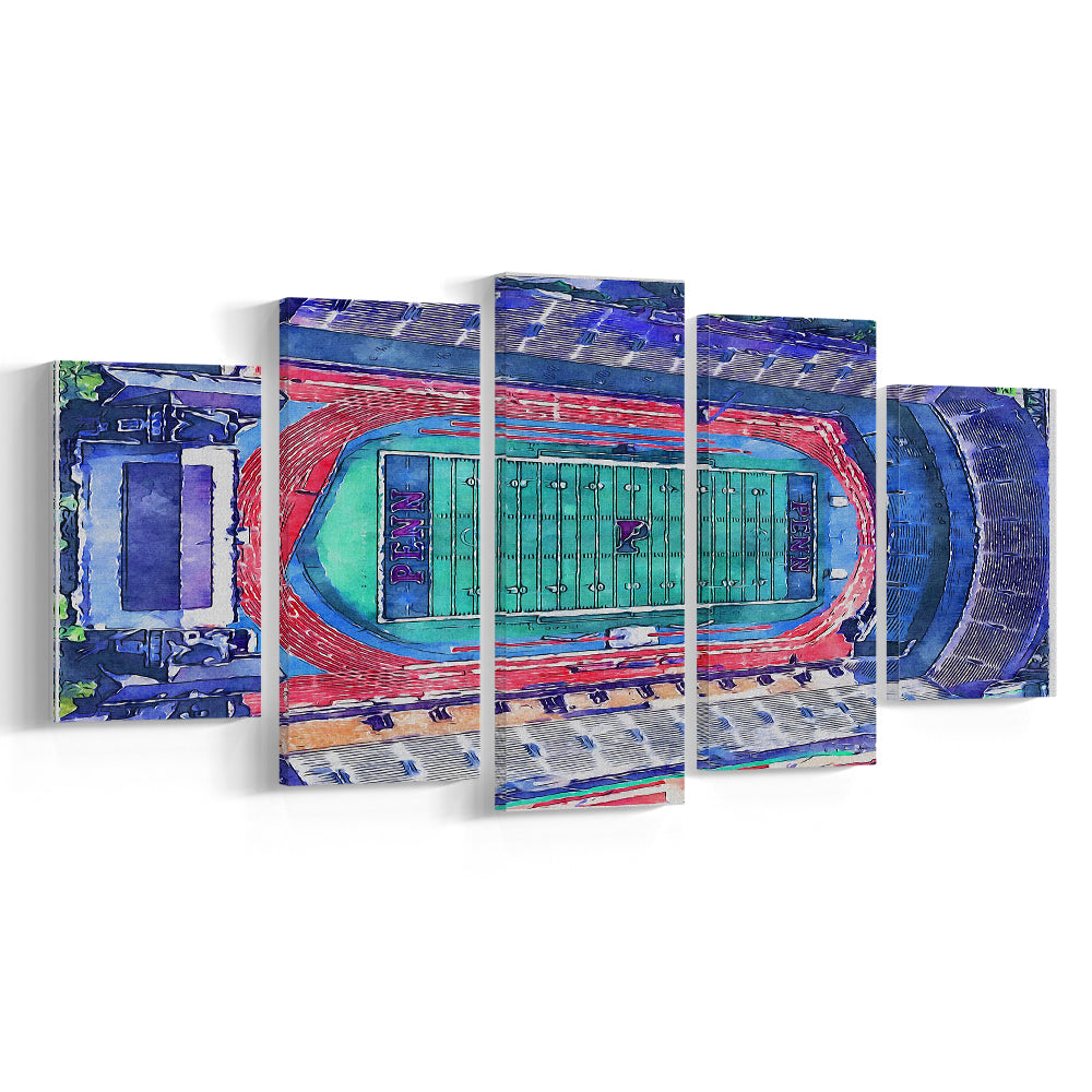 Franklin Field WaterColor, Philadelphia Pennsylvania Watercolor, Sport Art, Mixed 5 Panel, Canvas Print Wall Art