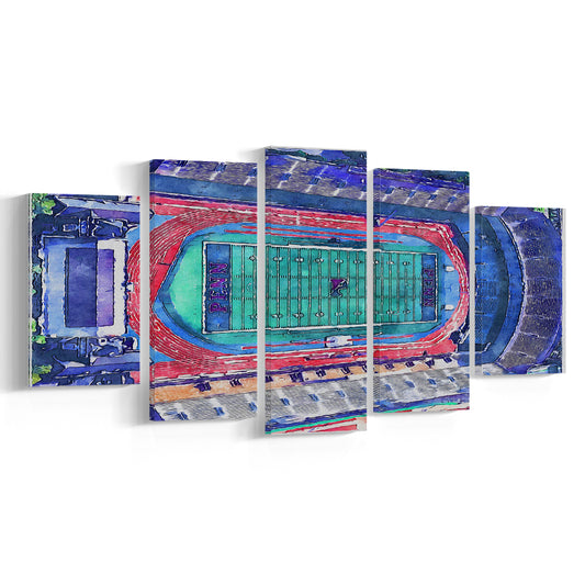 Franklin Field WaterColor, Philadelphia Pennsylvania Watercolor, Sport Art, Mixed 5 Panel, Canvas Print Wall Art