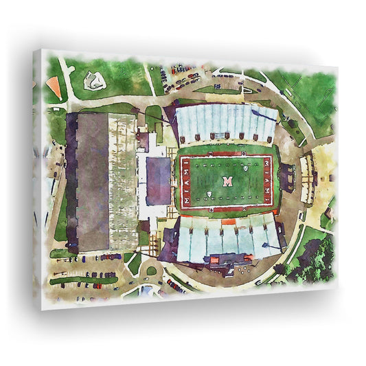 Fred C Yager Painting Stadium Watercolor, Oxford Ohio Watercolor, Sport Art, Gifts for him, Canvas Print Wall Art