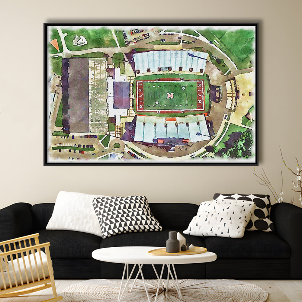 Fred C Yager Painting Stadium Watercolor, Oxford Ohio Watercolor, Sport Gift Art, Framed Canvas Print Wall Art