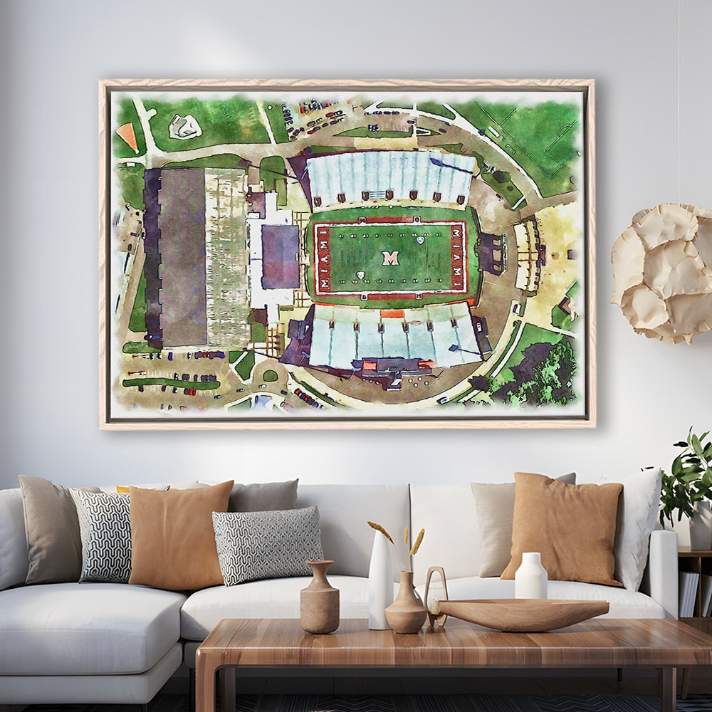 Fred C Yager Painting Stadium Watercolor, Oxford Ohio Watercolor, Sport Gift Art, Framed Canvas Print Wall Art