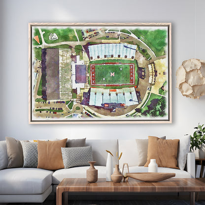 Fred C Yager Painting Stadium Watercolor, Oxford Ohio Watercolor, Sport Gift Art, Framed Canvas Print Wall Art