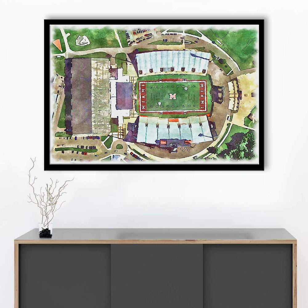 Fred C Yager Painting Stadium Watercolor, Oxford Ohio Watercolor, Sport Gift Art, Framed Art Print Wall Decor