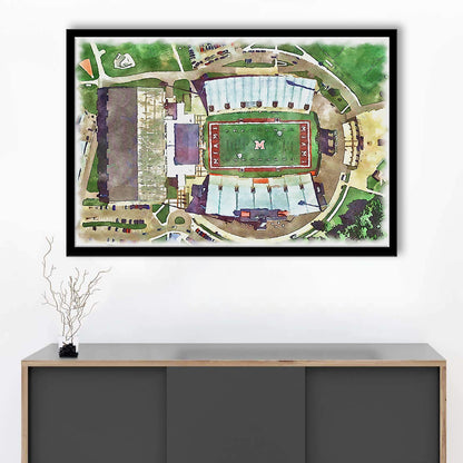 Fred C Yager Painting Stadium Watercolor, Oxford Ohio Watercolor, Sport Gift Art, Framed Art Print Wall Decor