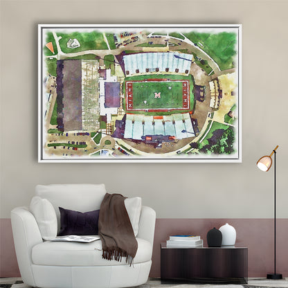 Fred C Yager Painting Stadium Watercolor, Oxford Ohio Watercolor, Sport Gift Art, Framed Canvas Print Wall Art