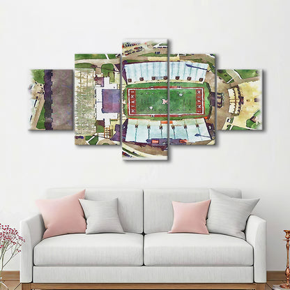 Fred C Yager Painting Stadium Watercolor, Oxford Ohio Watercolor, Sport Art, Mixed 5 Panel, Canvas Print Wall Art