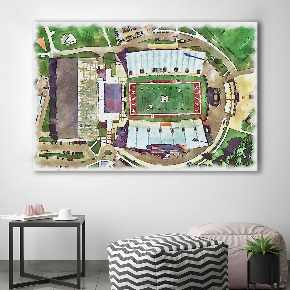 Fred C Yager Painting Stadium Watercolor, Oxford Ohio Watercolor, Sport Art, Gifts for him, Canvas Print Wall Art