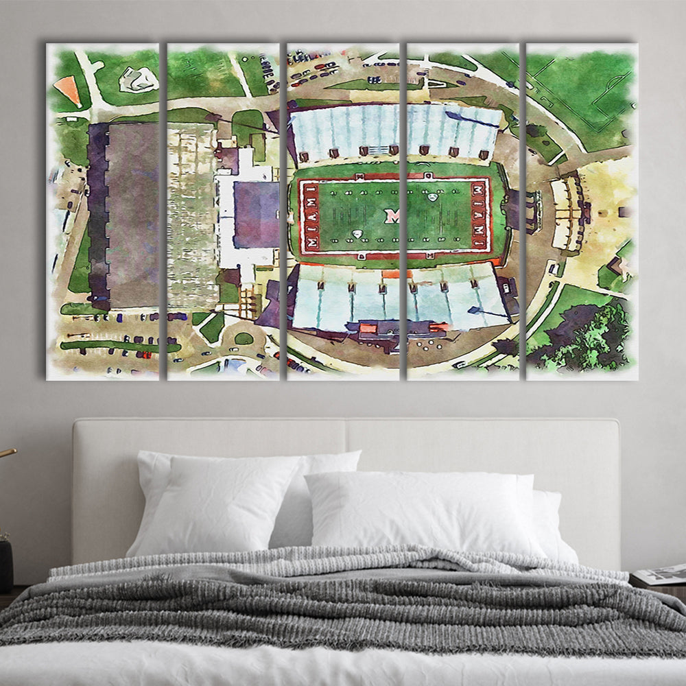 Fred C Yager Painting Stadium Watercolor, Oxford Ohio Watercolor, Sport Art, Extra Large Canvas Print Wall Art