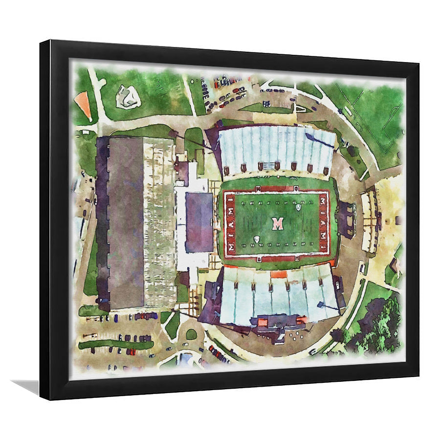 Fred C Yager Painting Stadium Watercolor, Oxford Ohio Watercolor, Sport Gift Art, Framed Art Print Wall Decor