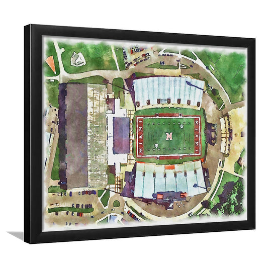 Fred C Yager Painting Stadium Watercolor, Oxford Ohio Watercolor, Sport Gift Art, Framed Art Print Wall Decor