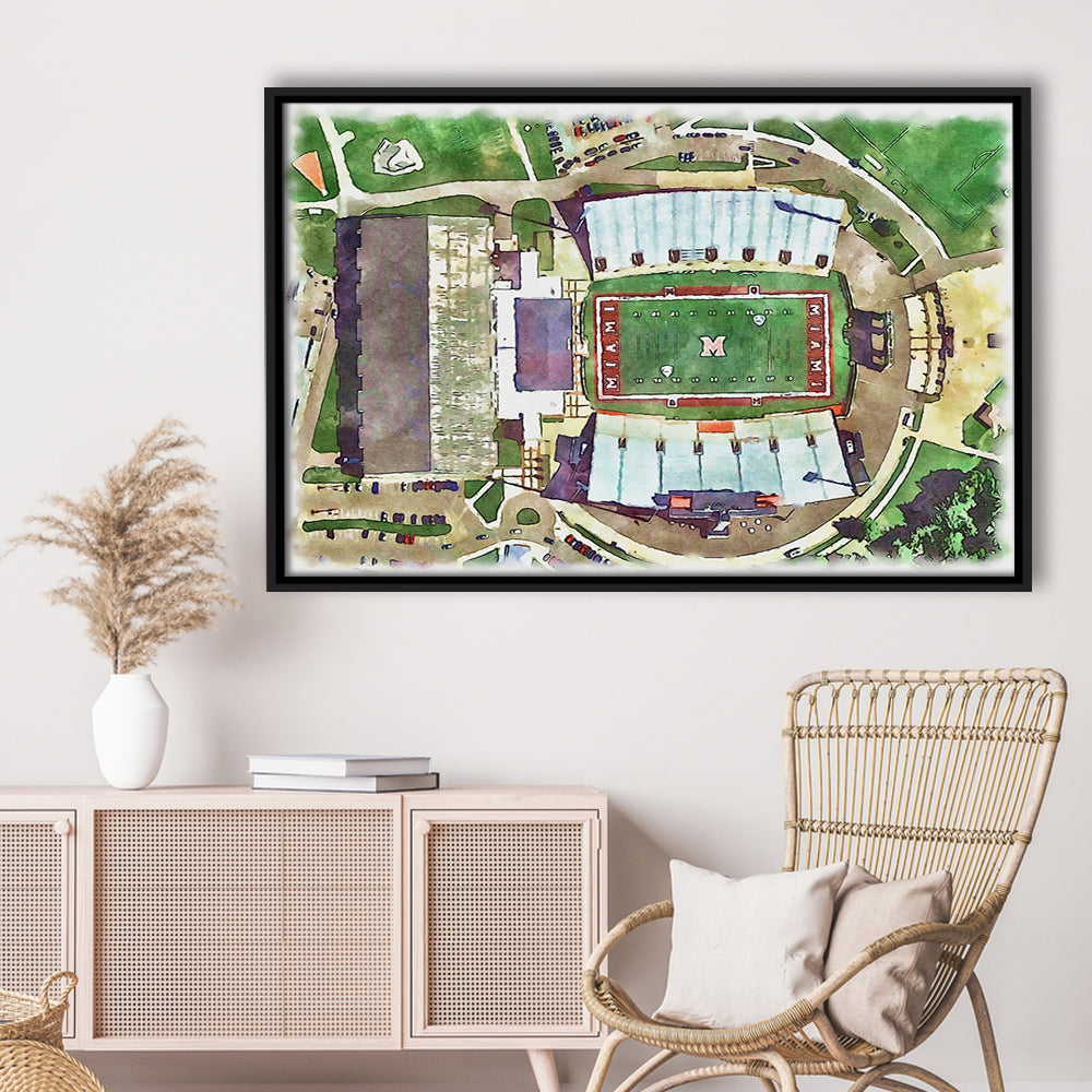 Fred C Yager Painting Stadium Watercolor, Oxford Ohio Watercolor, Sport Gift Art, Framed Canvas Print Wall Art