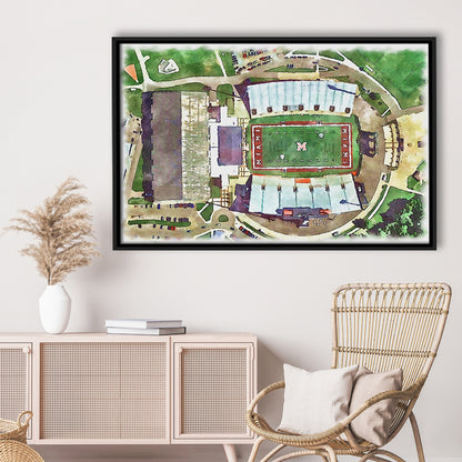 Fred C Yager Painting Stadium Watercolor, Oxford Ohio Watercolor, Sport Gift Art, Framed Canvas Print Wall Art