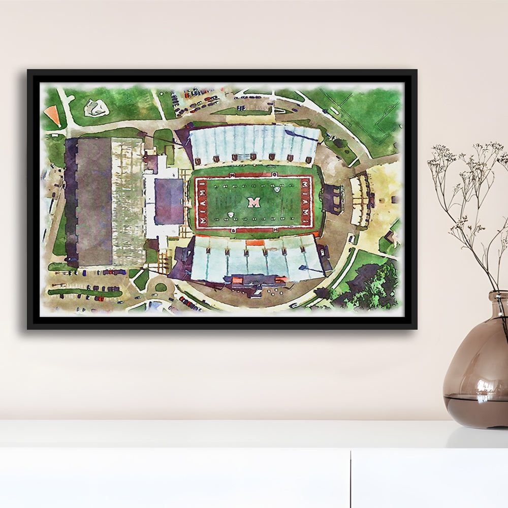 Fred C Yager Painting Stadium Watercolor, Oxford Ohio Watercolor, Sport Gift Art, Framed Canvas Print Wall Art