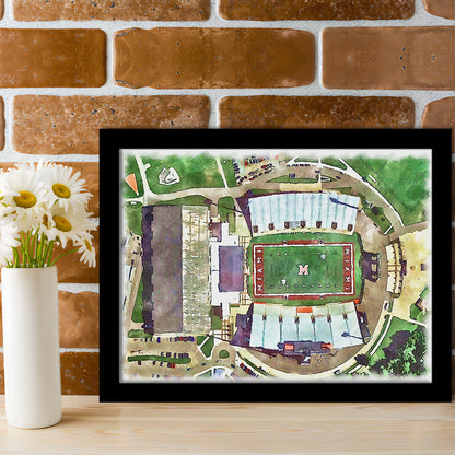 Fred C Yager Painting Stadium Watercolor, Oxford Ohio Watercolor, Sport Gift Art, Framed Art Print Wall Decor