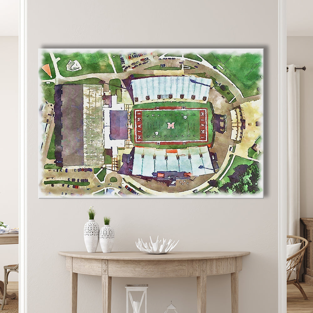 Fred C Yager Painting Stadium Watercolor, Oxford Ohio Watercolor, Sport Art, Gifts for him, Canvas Print Wall Art