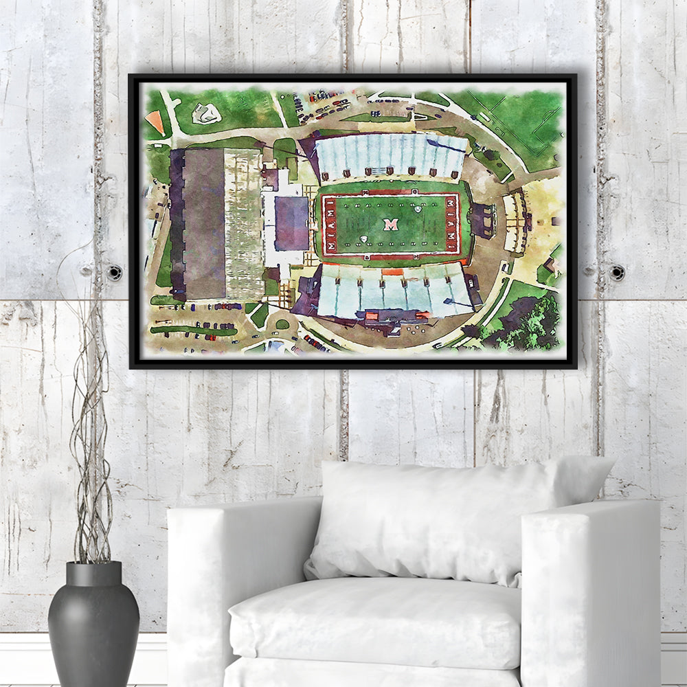 Fred C Yager Painting Stadium Watercolor, Oxford Ohio Watercolor, Sport Gift Art, Framed Canvas Print Wall Art