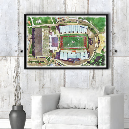 Fred C Yager Painting Stadium Watercolor, Oxford Ohio Watercolor, Sport Gift Art, Framed Canvas Print Wall Art