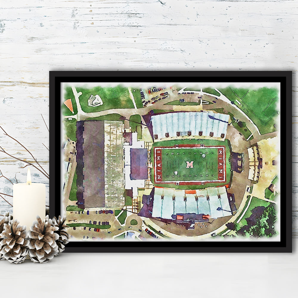 Fred C Yager Painting Stadium Watercolor, Oxford Ohio Watercolor, Sport Gift Art, Framed Canvas Print Wall Art