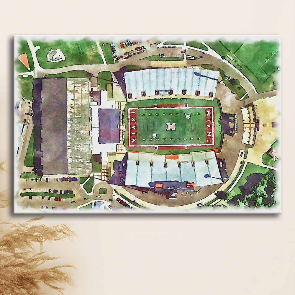 Fred C Yager Painting Stadium Watercolor, Oxford Ohio Watercolor, Sport Art, Gifts for him, Canvas Print Wall Art