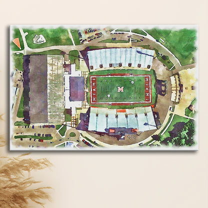 Fred C Yager Painting Stadium Watercolor, Oxford Ohio Watercolor, Sport Art, Gifts for him, Canvas Print Wall Art