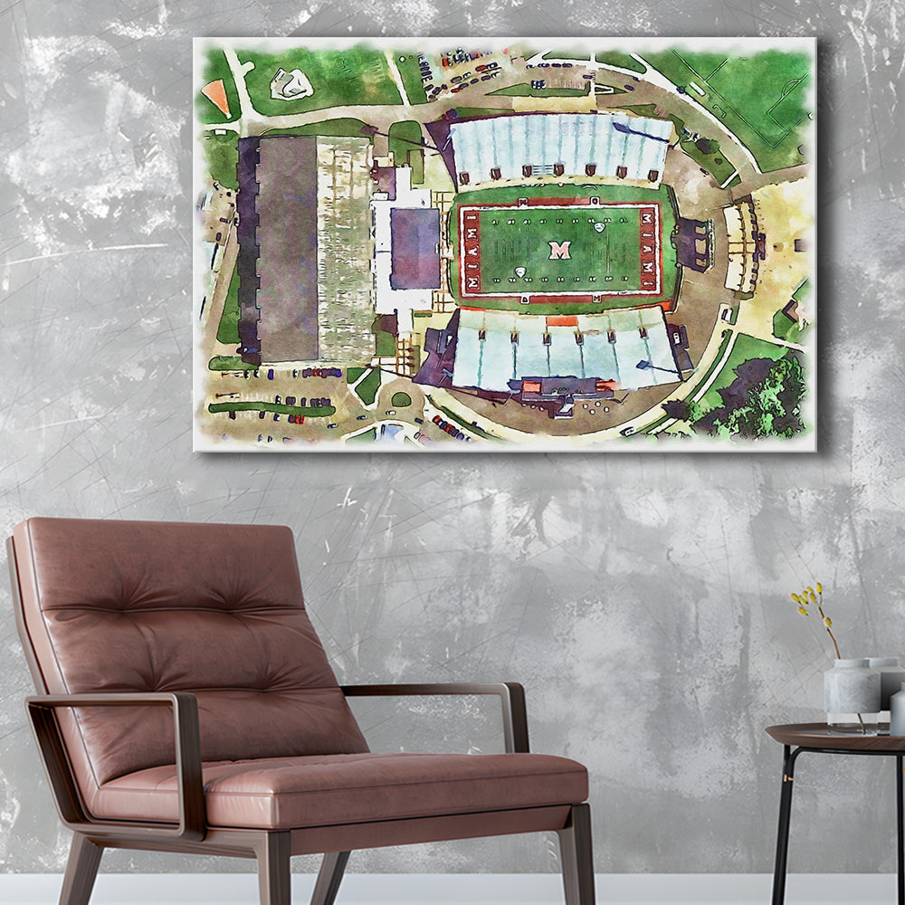 Fred C Yager Painting Stadium Watercolor, Oxford Ohio Watercolor, Sport Art, Gifts for him, Canvas Print Wall Art