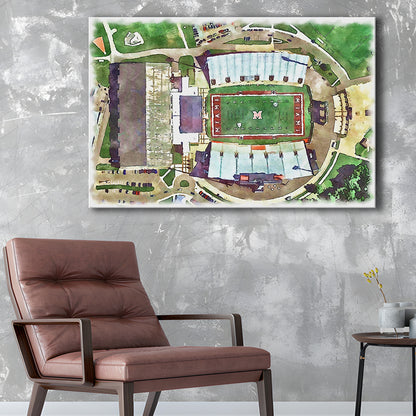 Fred C Yager Painting Stadium Watercolor, Oxford Ohio Watercolor, Sport Art, Gifts for him, Canvas Print Wall Art