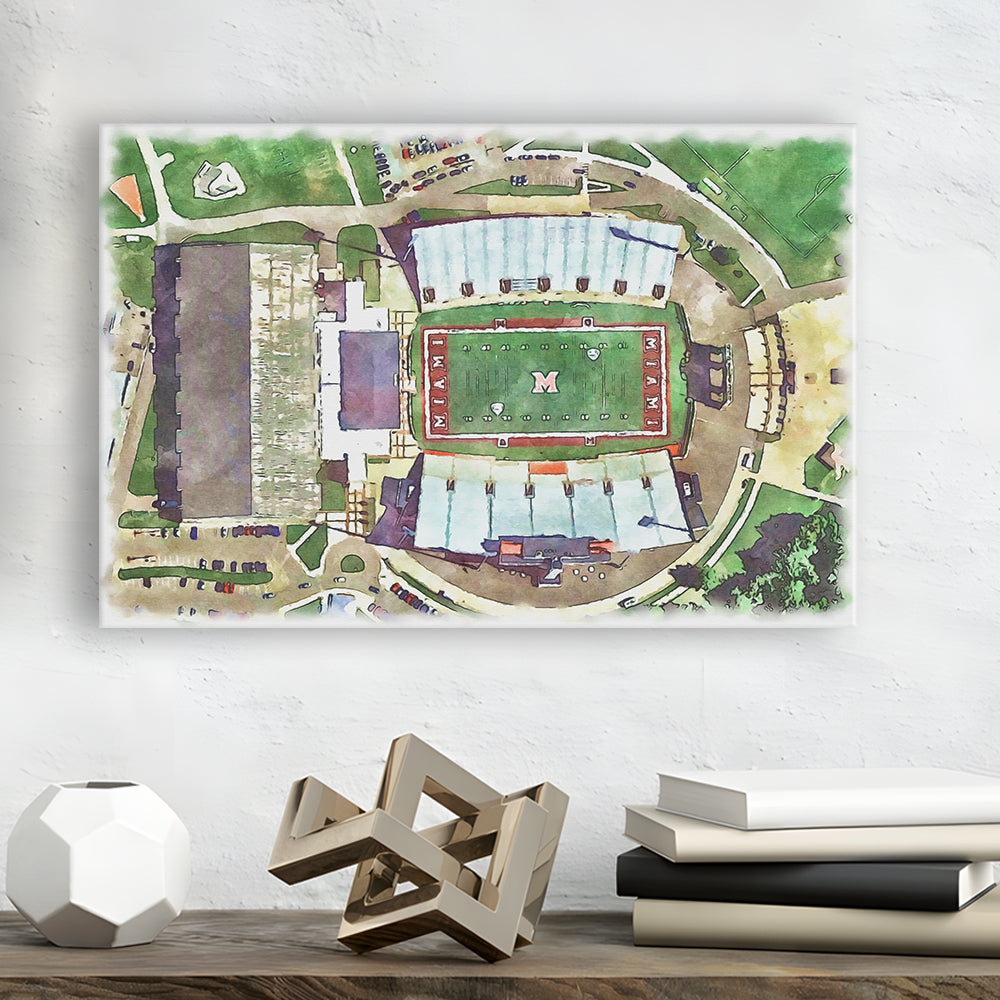 Fred C Yager Painting Stadium Watercolor, Oxford Ohio Watercolor, Sport Art, Gifts for him, Canvas Print Wall Art