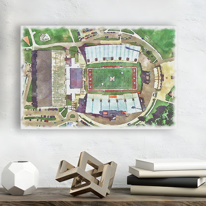 Fred C Yager Painting Stadium Watercolor, Oxford Ohio Watercolor, Sport Art, Gifts for him, Canvas Print Wall Art