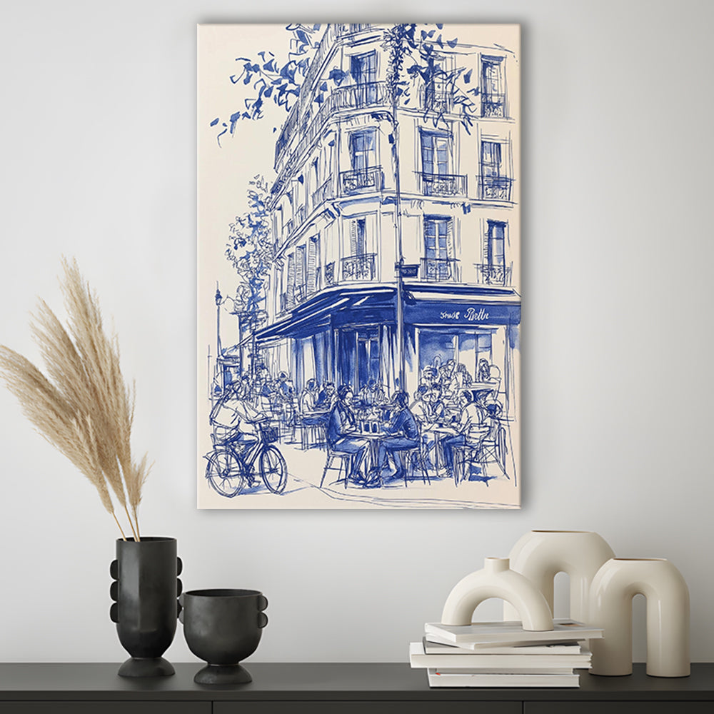 French Cafe Watercolor, Paris Cityscape Watercolor Art Print, French Kitchen Prints, Travel Sketch, Canvas Print, Canvas Decor