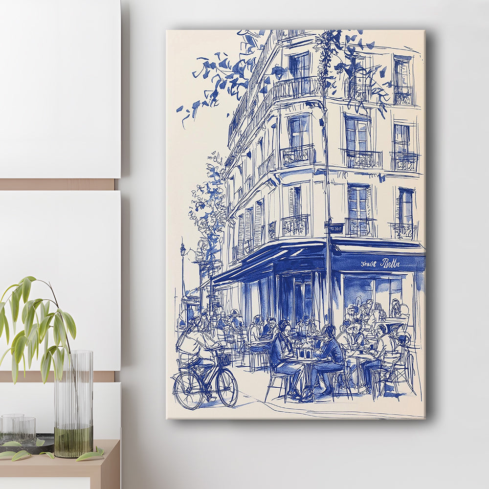 French Cafe Watercolor, Paris Cityscape Watercolor Art Print, French Kitchen Prints, Travel Sketch, Canvas Print, Canvas Decor